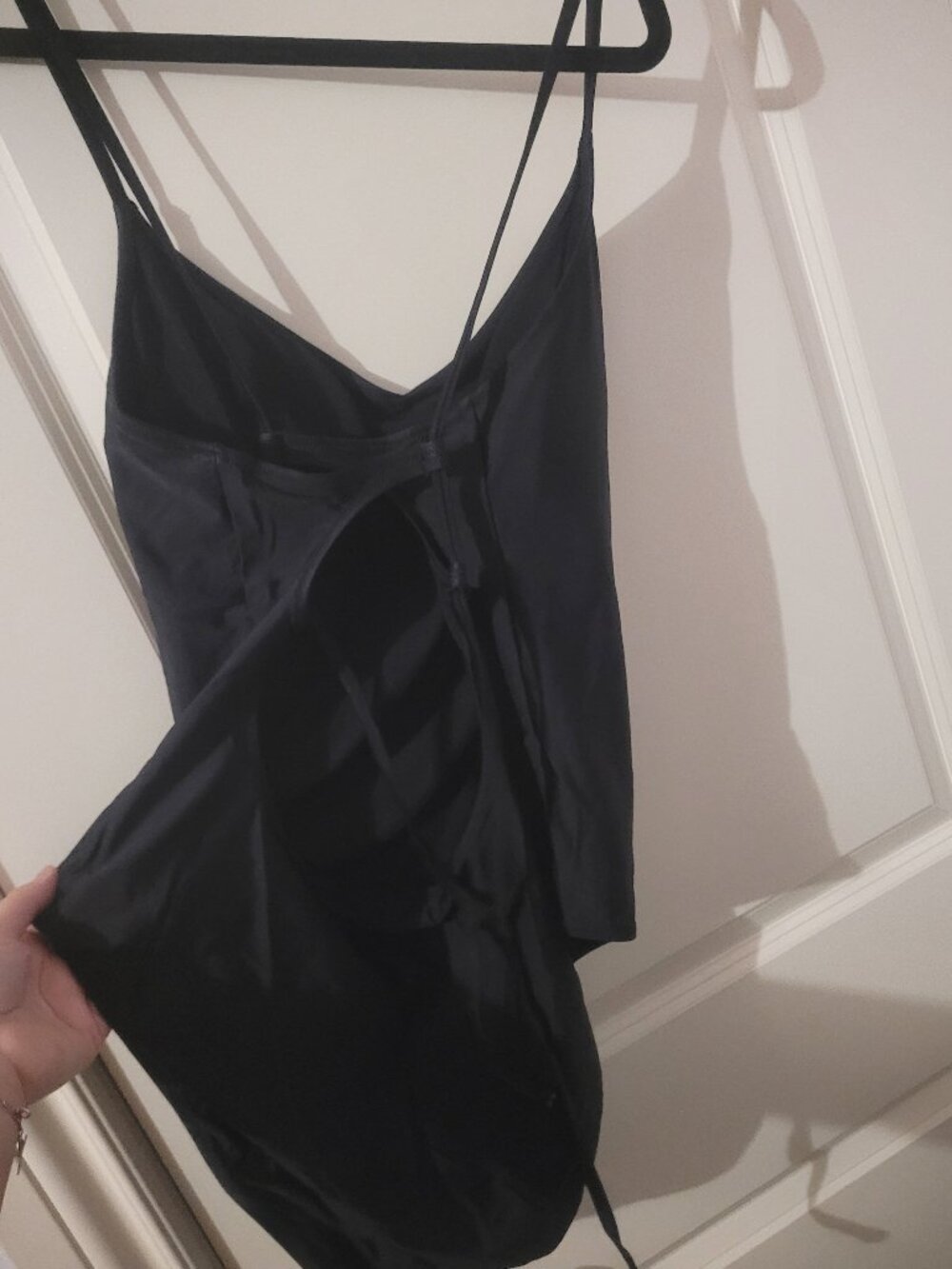 Black Aerie Strappy Lace Up Open Back 1 Piece Swimsuit - Picture 7 of 8